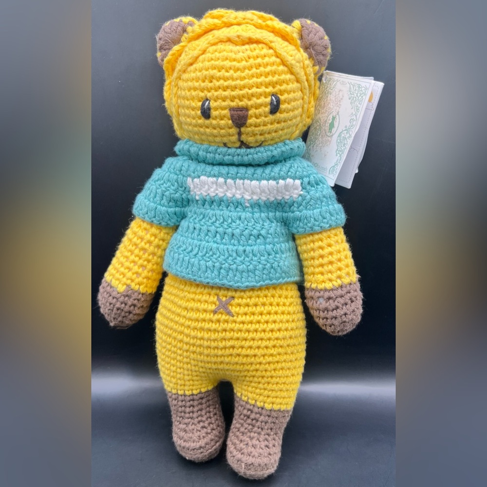 Boni Craft - Yellow and Blue Knitted Bear Toy with tags,‎ 13’inch Dream Guardian